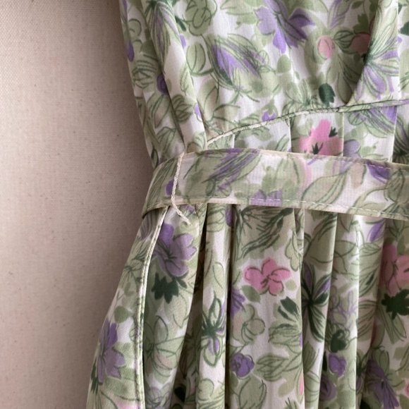 Vintage 1960s/50s Shelton Stroller Green Floral Belted Circle Skirt Dress M/L - Picture 10 of 15
